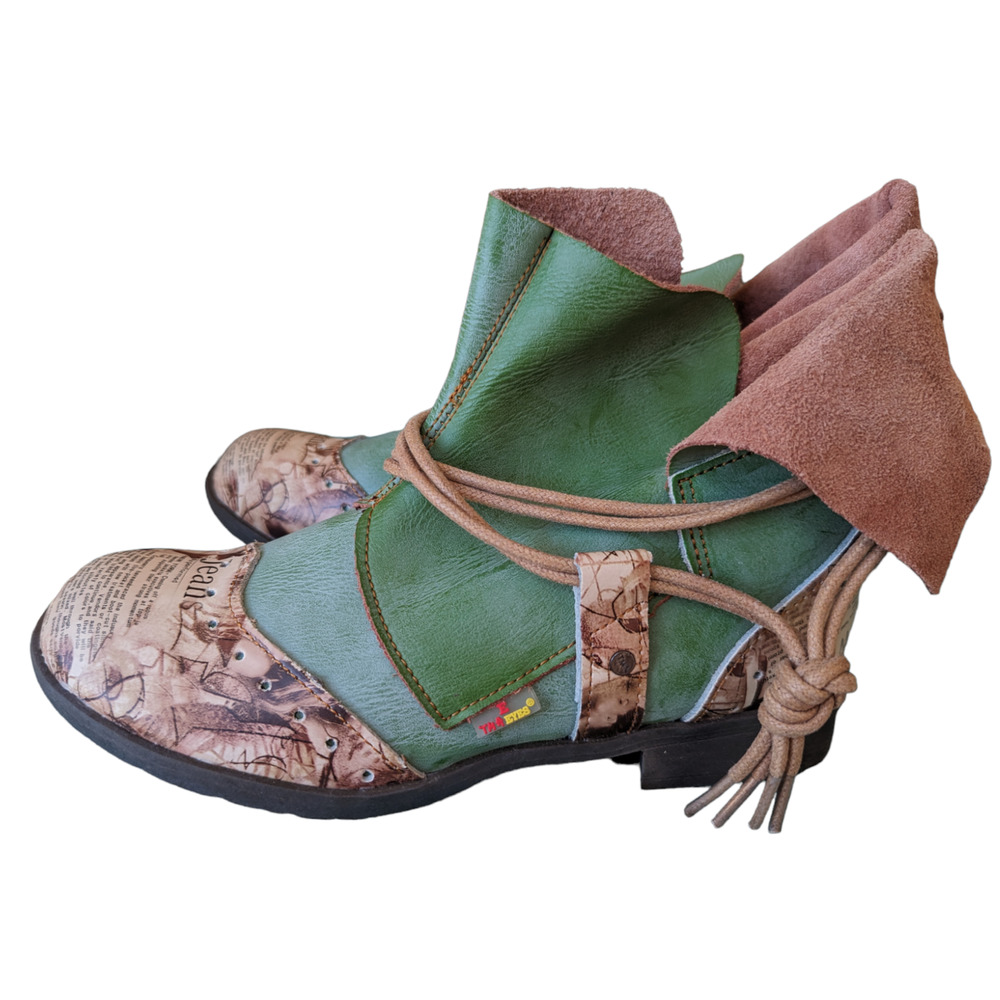 New TMA EYES Women's Leather Tie Accent Slip On Boot sz 7 Women's